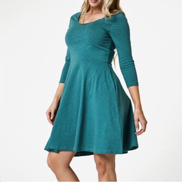 PACT SM Fit & Flare Skater Dress 3/4 Sleeves POCKETS ORGANIC Cotton SUSTAINABLE - Picture 1 of 9